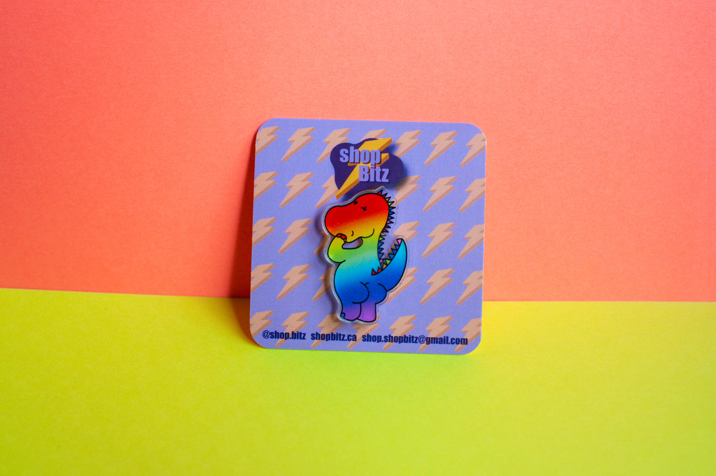 Rainbow Dino Butt Acrylic Pin