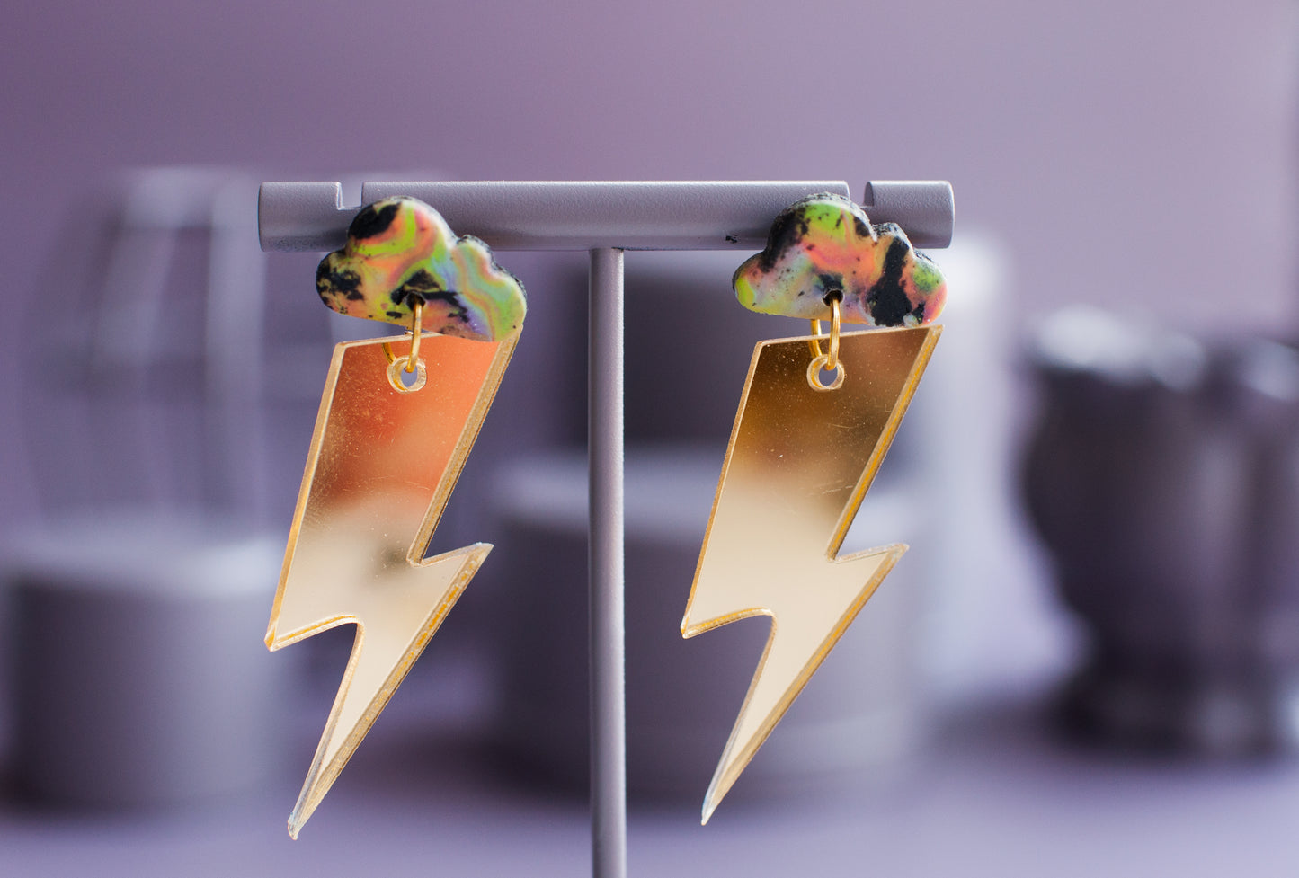 Cloud & Mirrored Gold Lightning Bolts