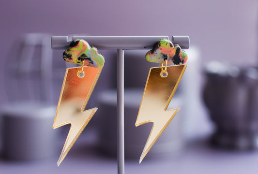 Cloud & Mirrored Gold Lightning Bolts