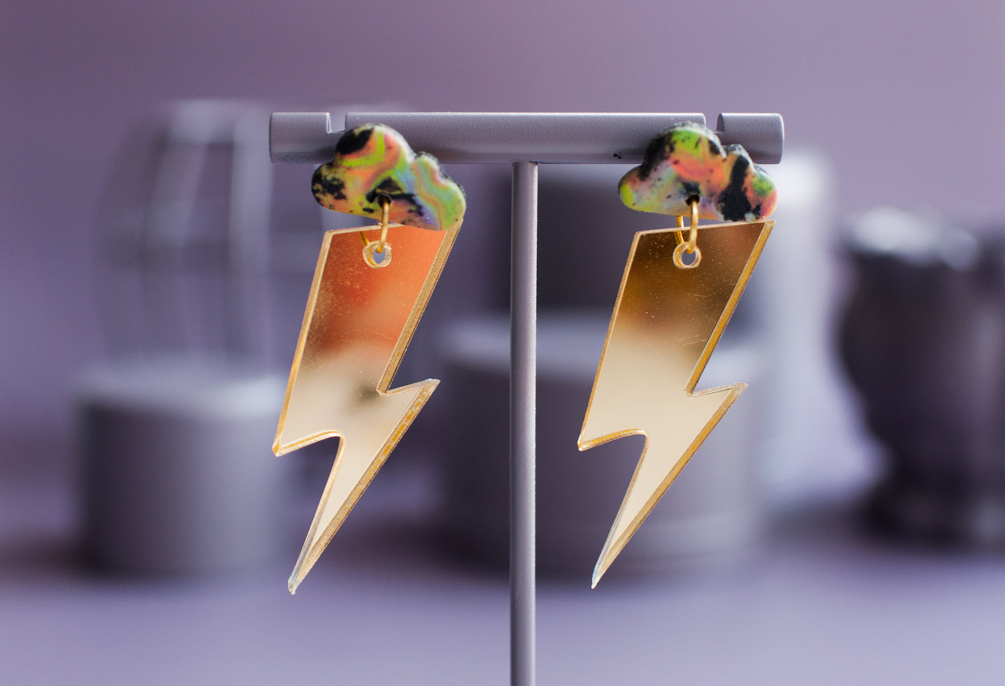 Cloud & Mirrored Gold Lightning Bolts