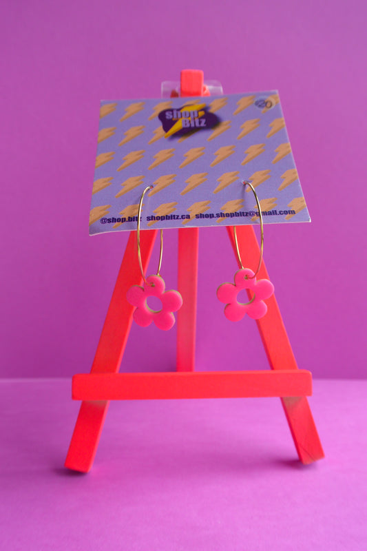 Pink Reversible Flower Hoops