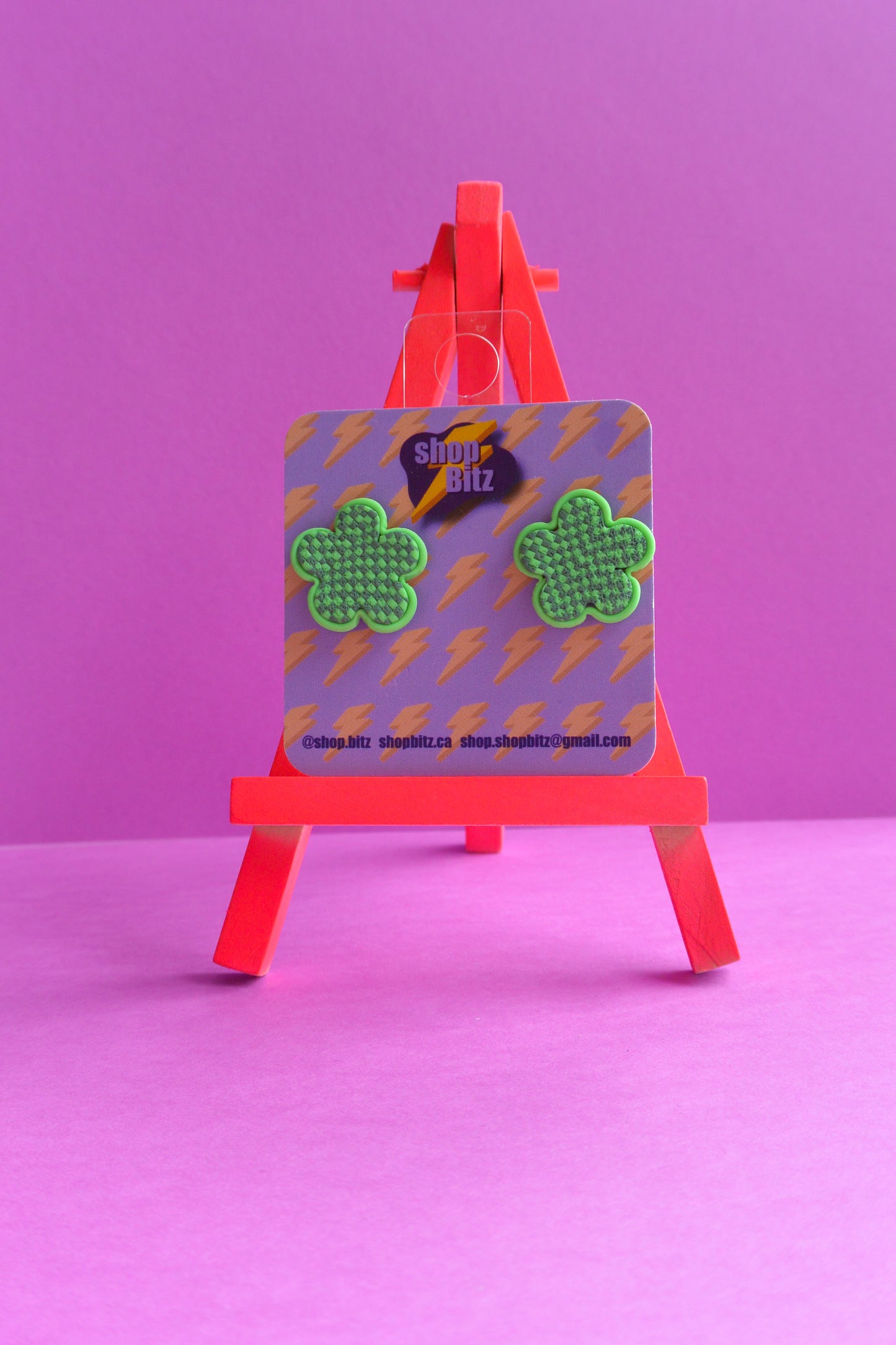 Green Gingham Flower Studs