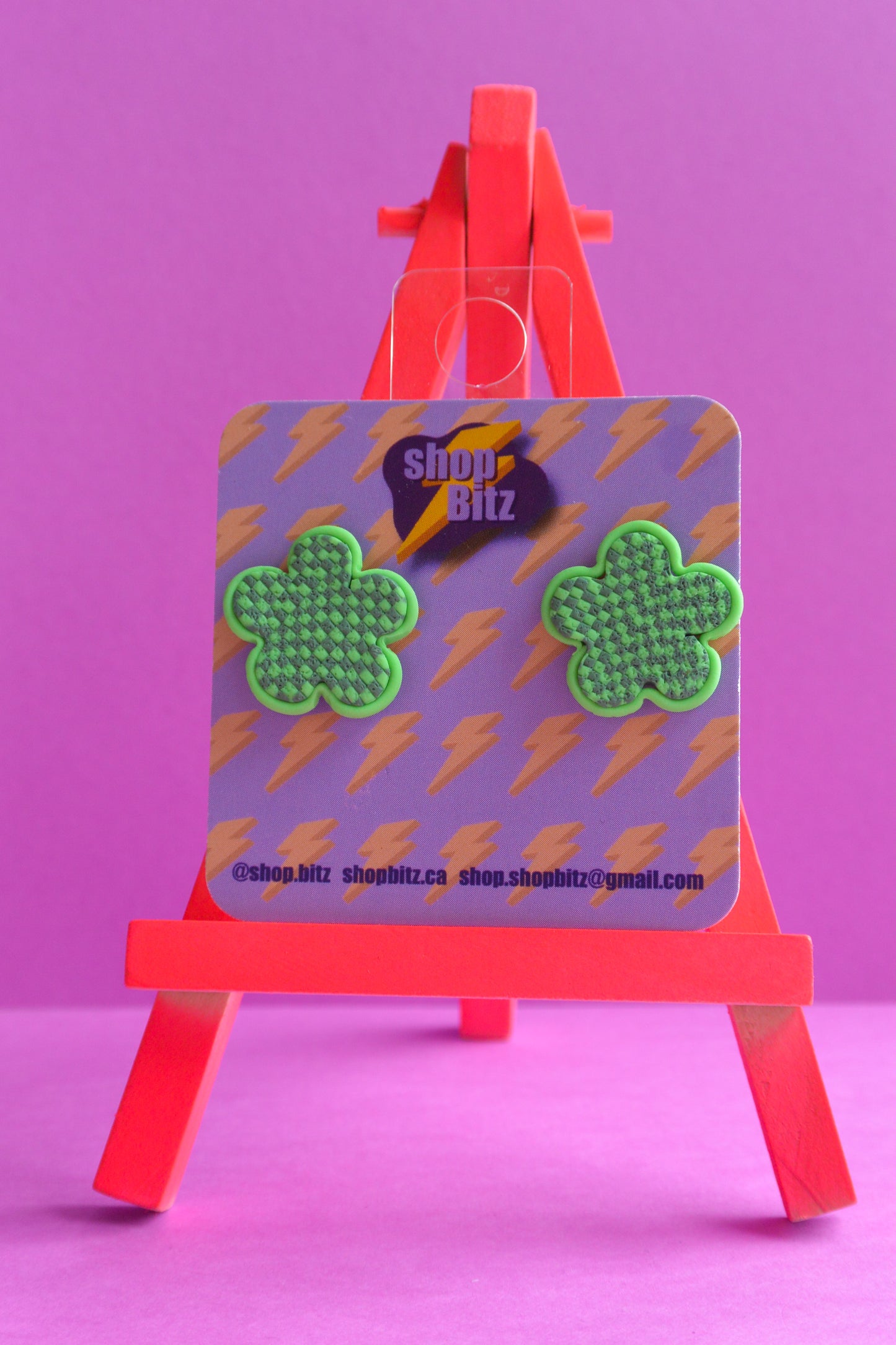 Green Gingham Flower Studs