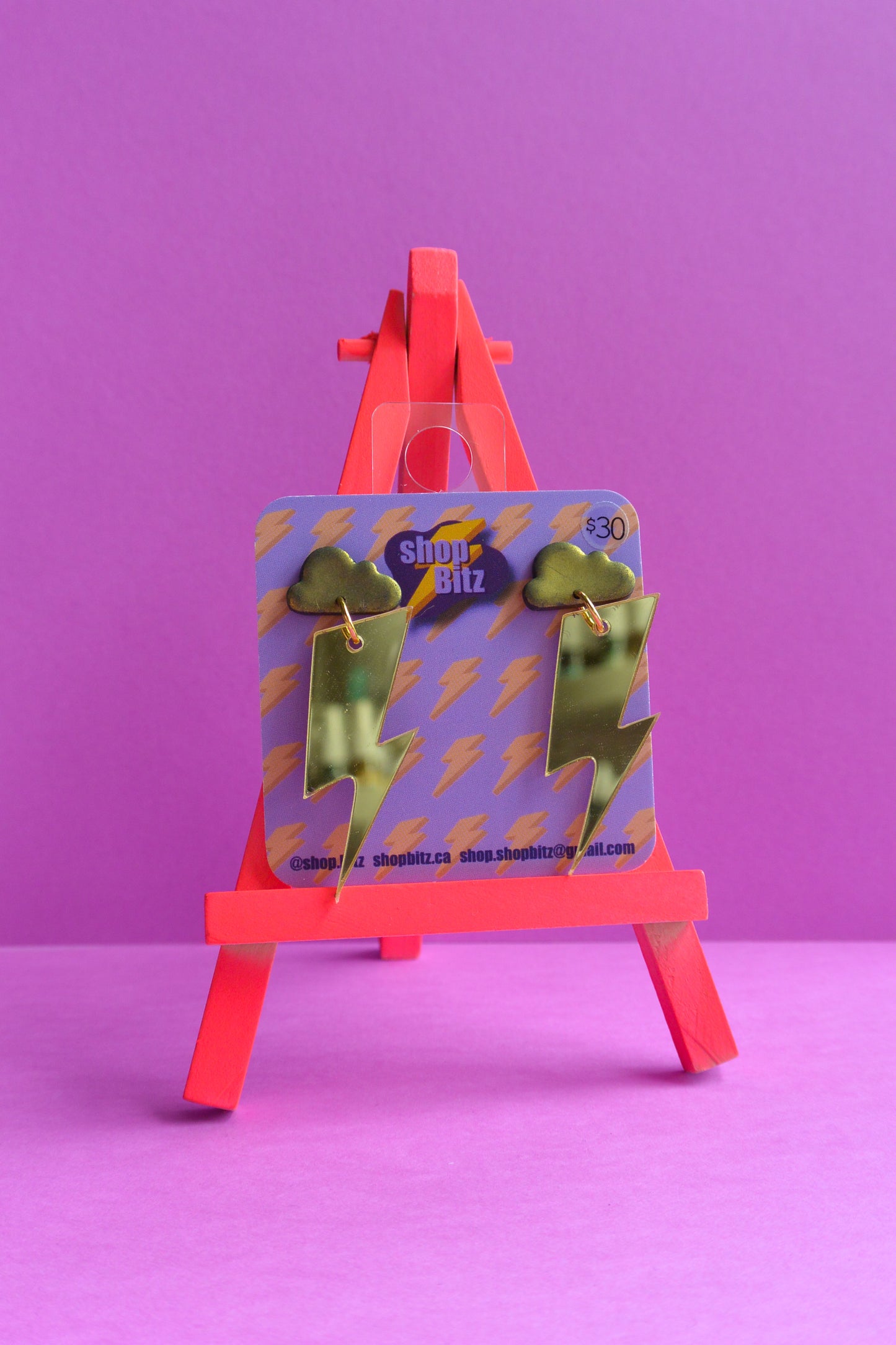 Gold Cloud Mirrored Gold Lightning Bolts