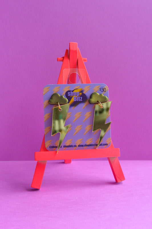 Gold Cloud Mirrored Gold Lightning Bolts