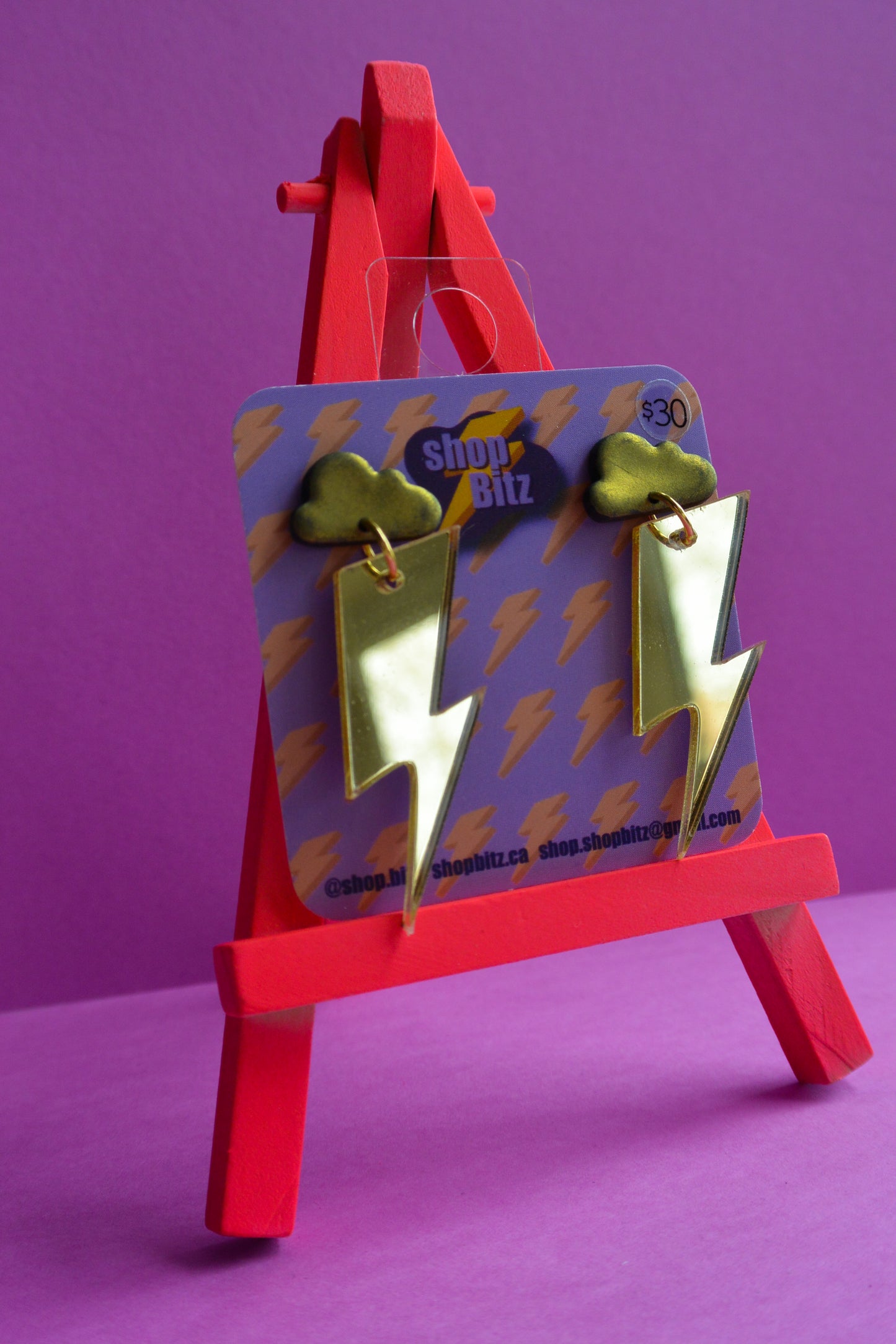 Gold Cloud Mirrored Gold Lightning Bolts