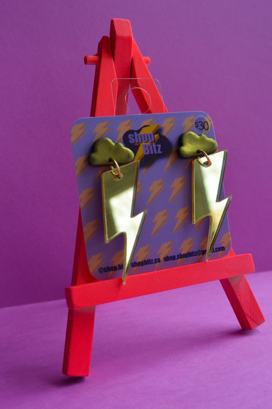 Gold Cloud Mirrored Gold Lightning Bolts