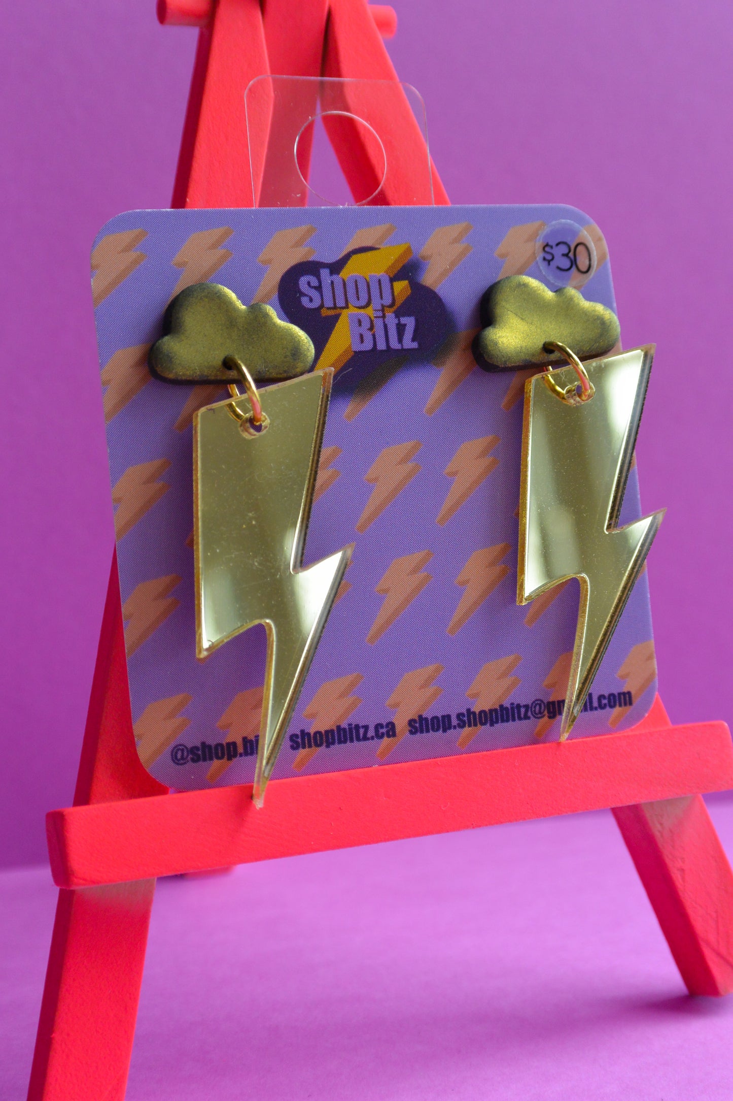 Gold Cloud Mirrored Gold Lightning Bolts