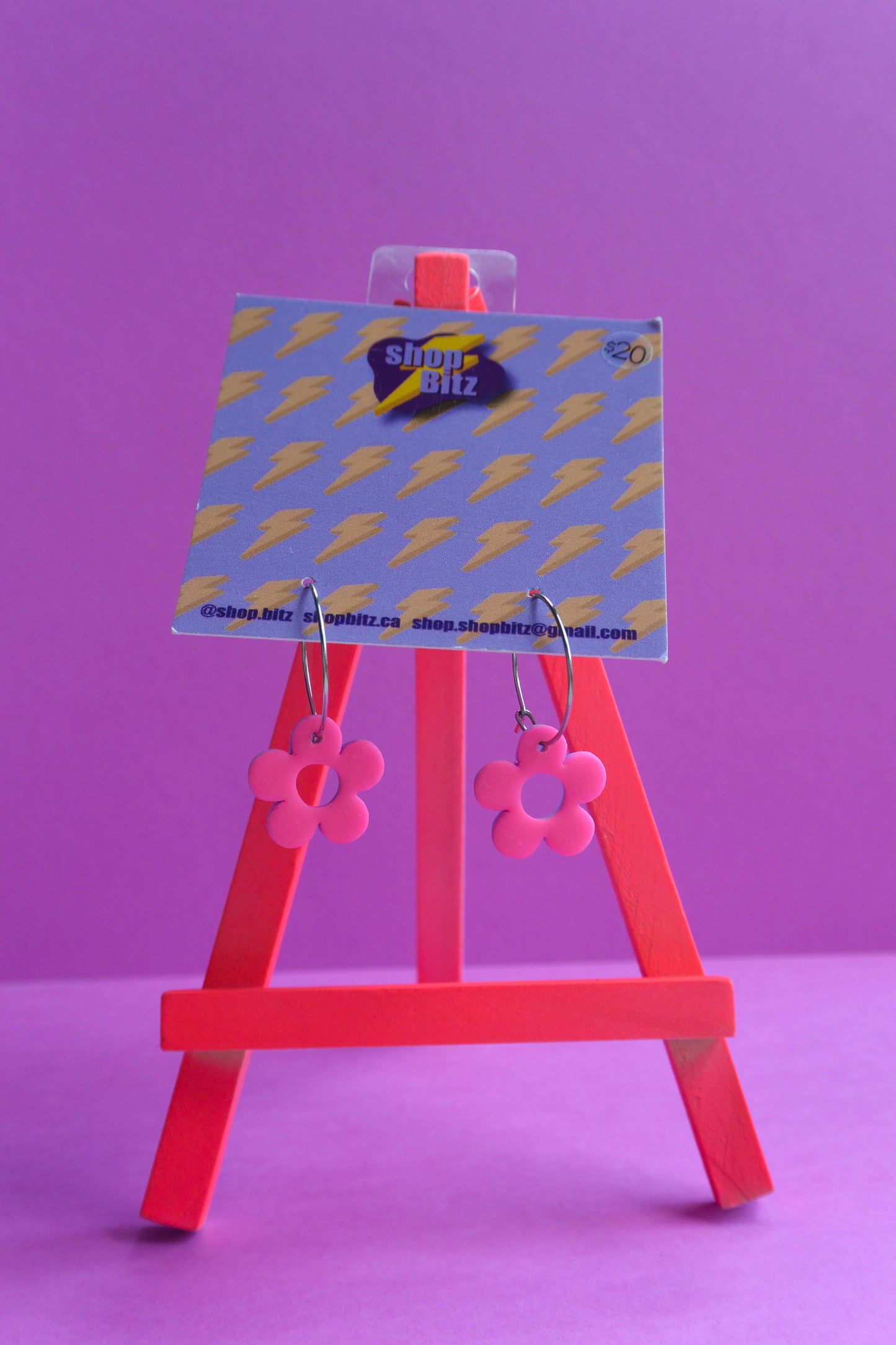 Pink Reversible Flower Hoops