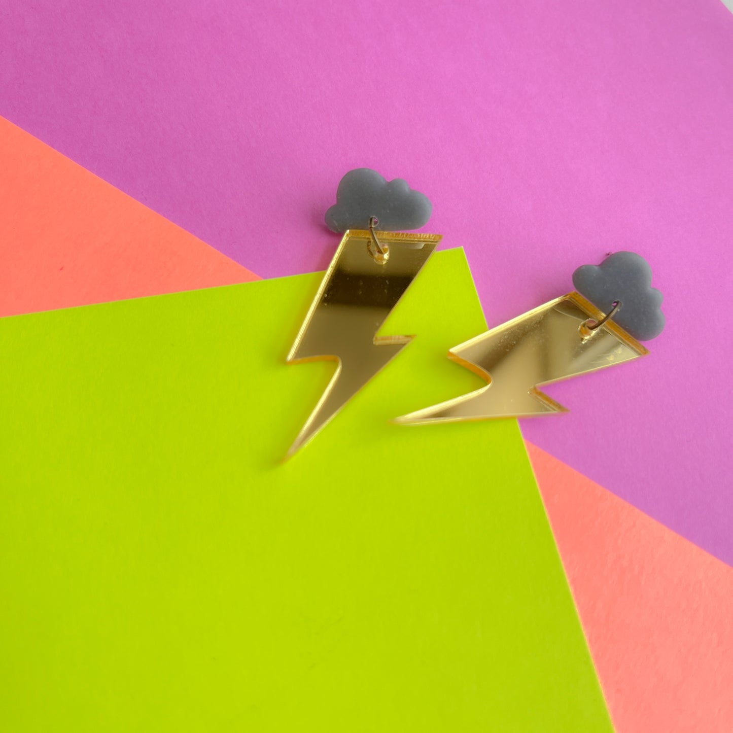 Grey Cloud Mirrored Gold Lightning