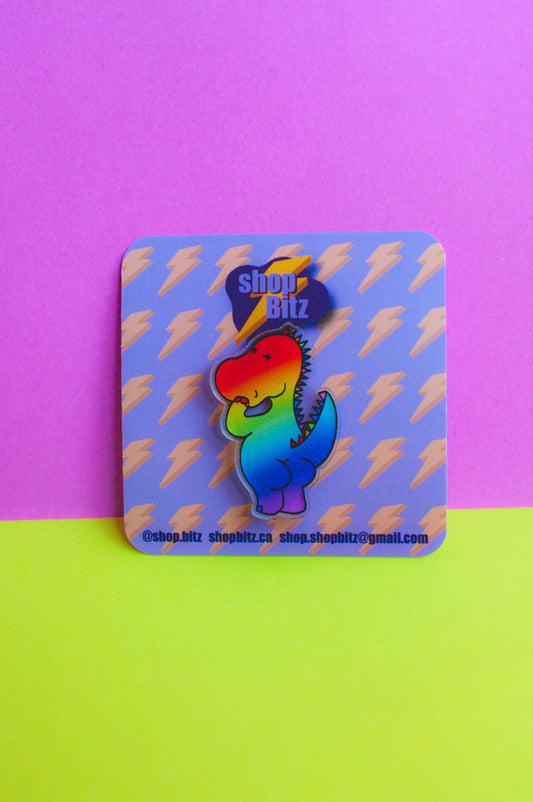 Rainbow Dino Butt Acrylic Pin