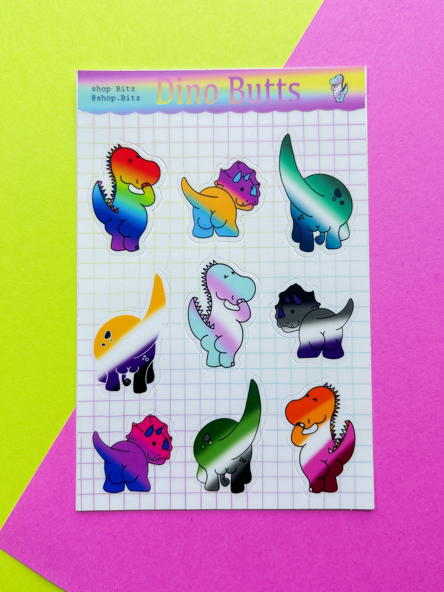 Dino Flag Butt Sticker Sheet