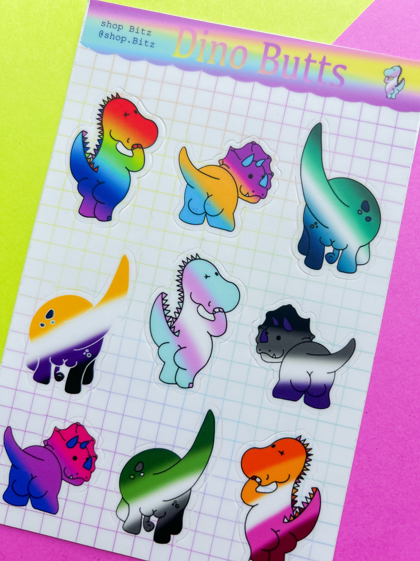 Dino Flag Butt Sticker Sheet