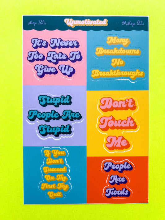 Unmotivational Sticker Sheet New